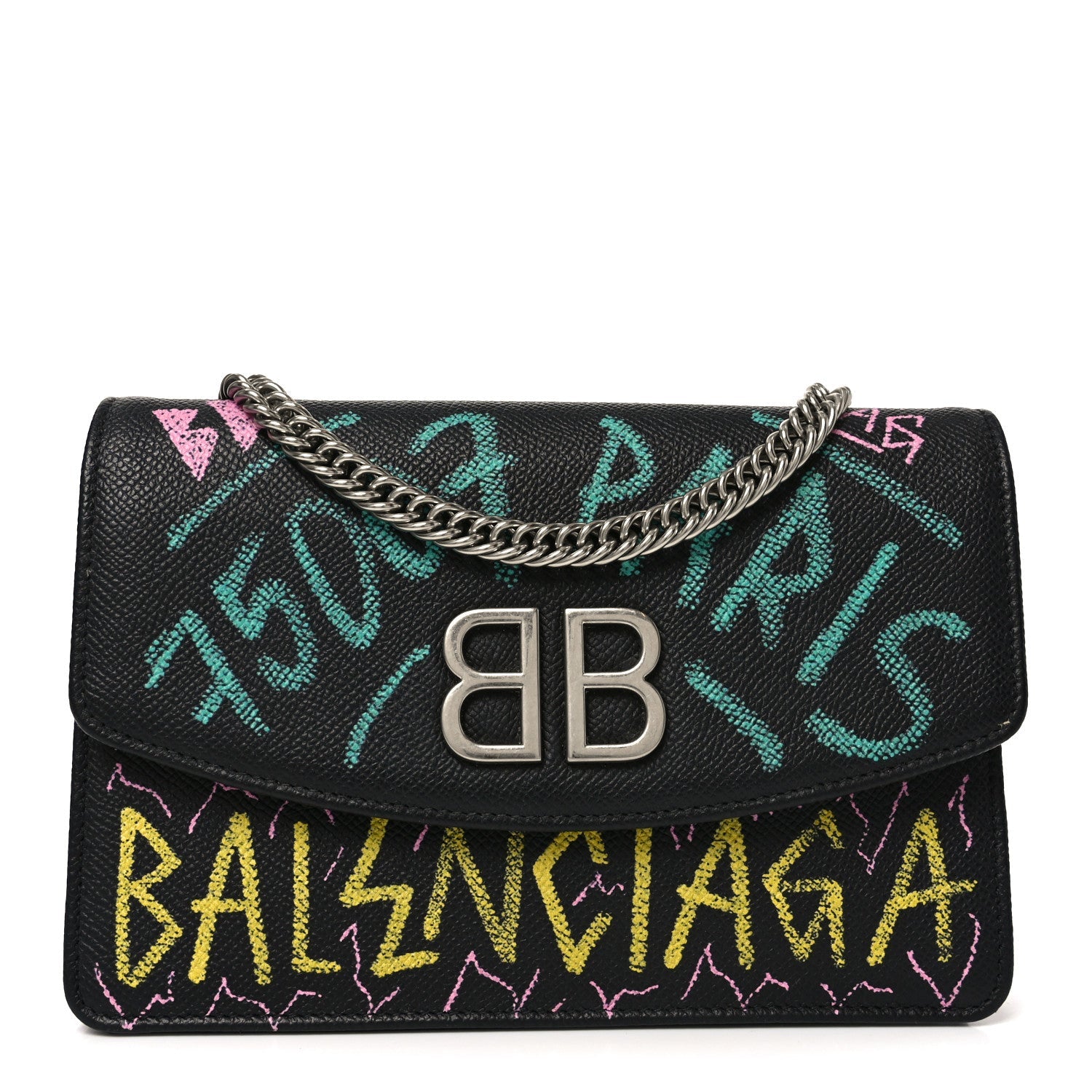 Grained Calfskin Graffiti BB Wallet On Chain Black