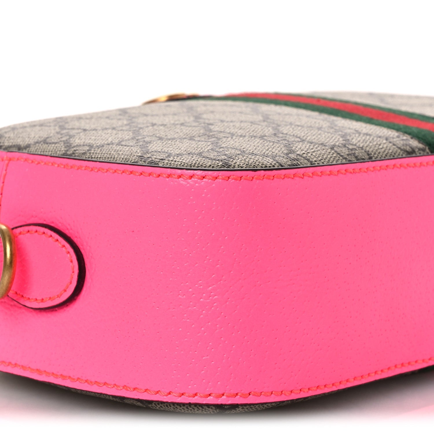 GG Supreme Monogram Textured Dollar Calfskin Web Ophidia Small Crossbody Bag Beige Ebony Fuchsia