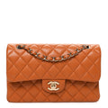 Caviar Quilted Small Double Flap Light Brown