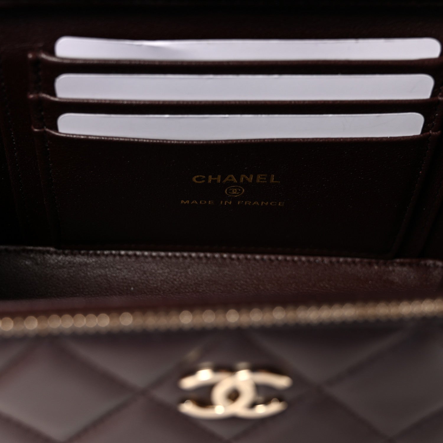 Lambskin Quilted Small Top Handle Vanity Case With Chain Dark Brown