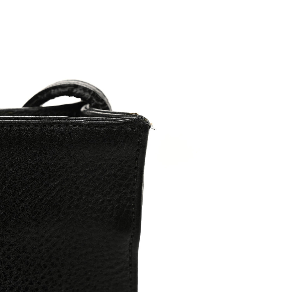 Grained Calfskin Fleur De Lis Square Pocket Crossbody Black