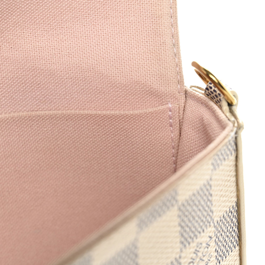 Damier Azur Pochette Felicie Chain Wallet Rose Ballerine