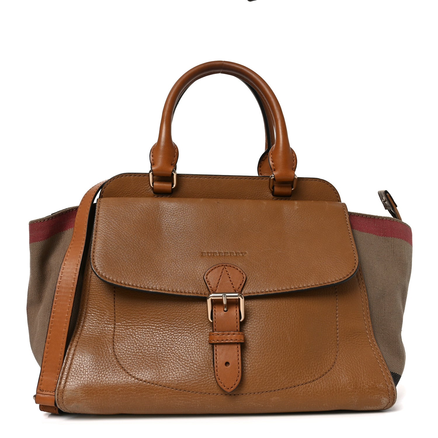 Mega Check Grained Calfskin Medium Harcourt Satchel Saddle Brown