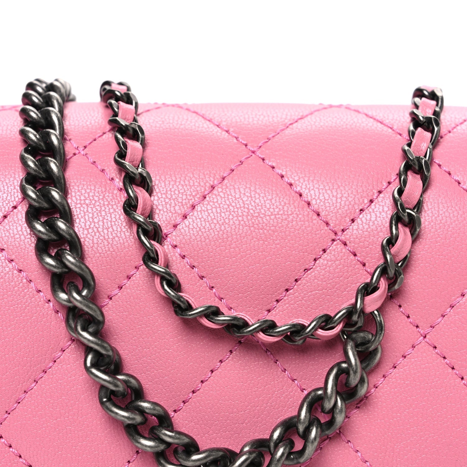 Shiny Goatskin Quilted Small Double Carry Waist Chain Flap Pink