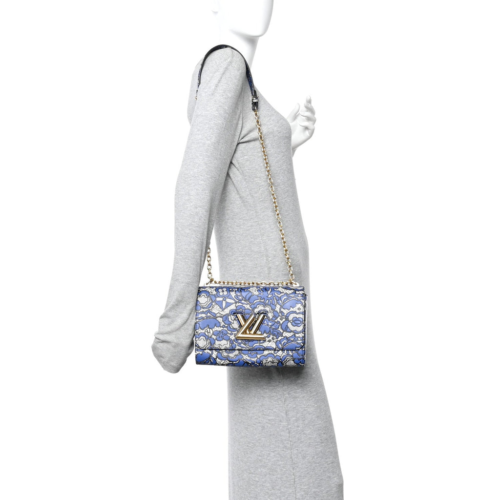 Calfskin Lace Flower Inlay Twist Shoulder Bag MM Navy Black