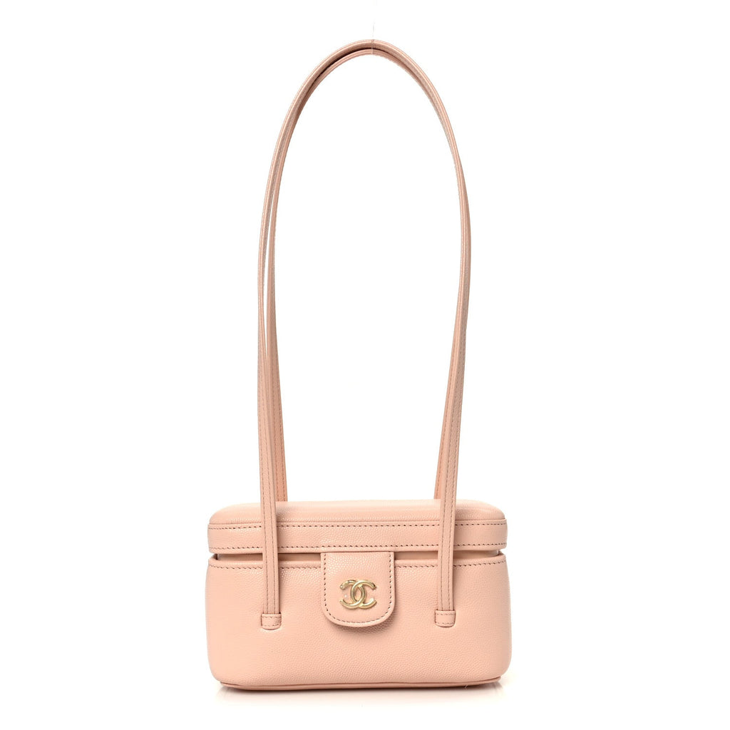 Shiny Caviar Preppy Coco Long Vanity With Strap Light Pink