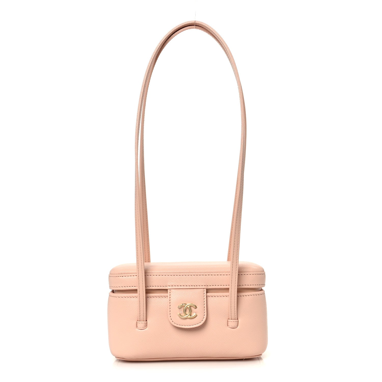 Shiny Caviar Preppy Coco Long Vanity With Strap Light Pink