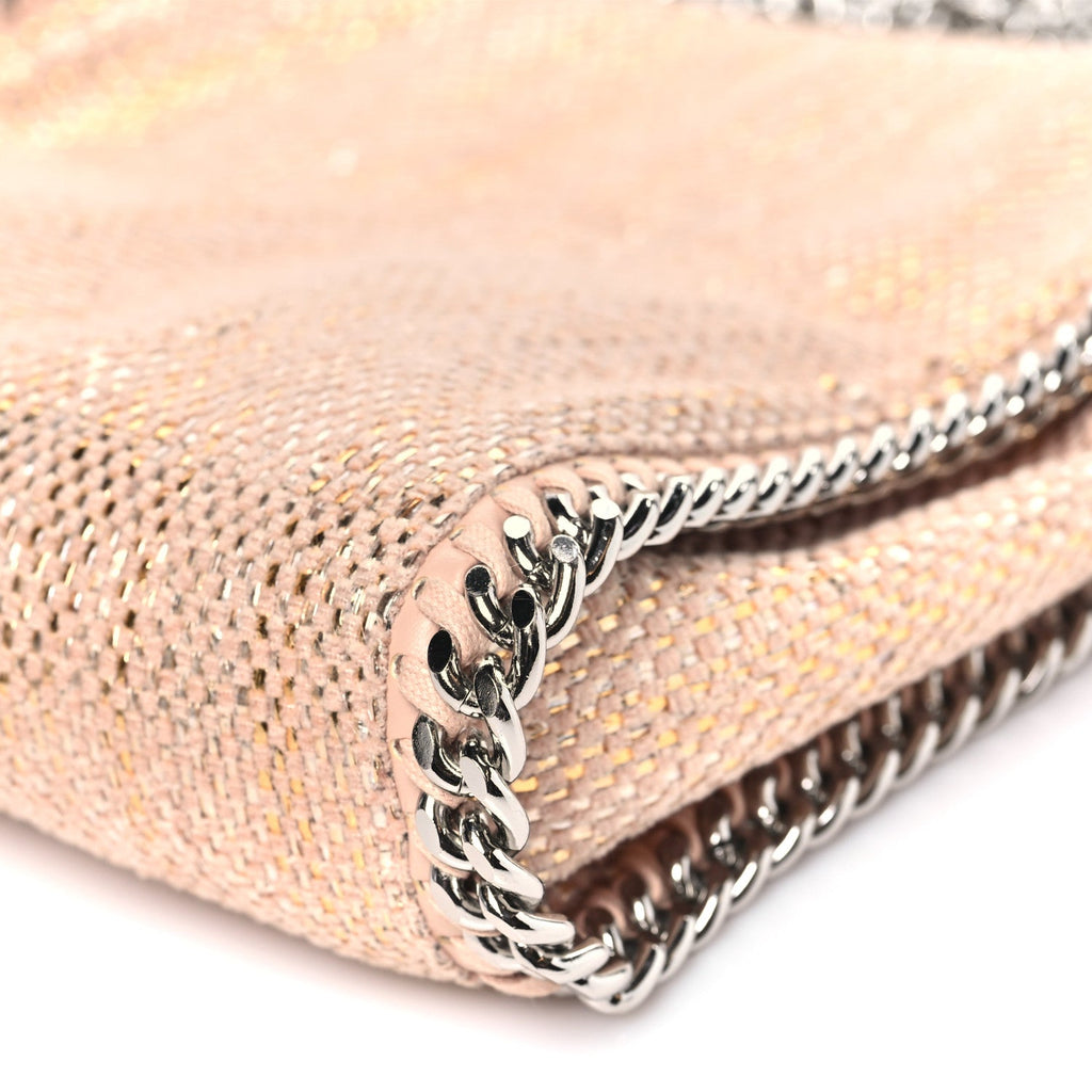 Metallic Woven Raffia Mini Falabella Fold Over Tote Pink