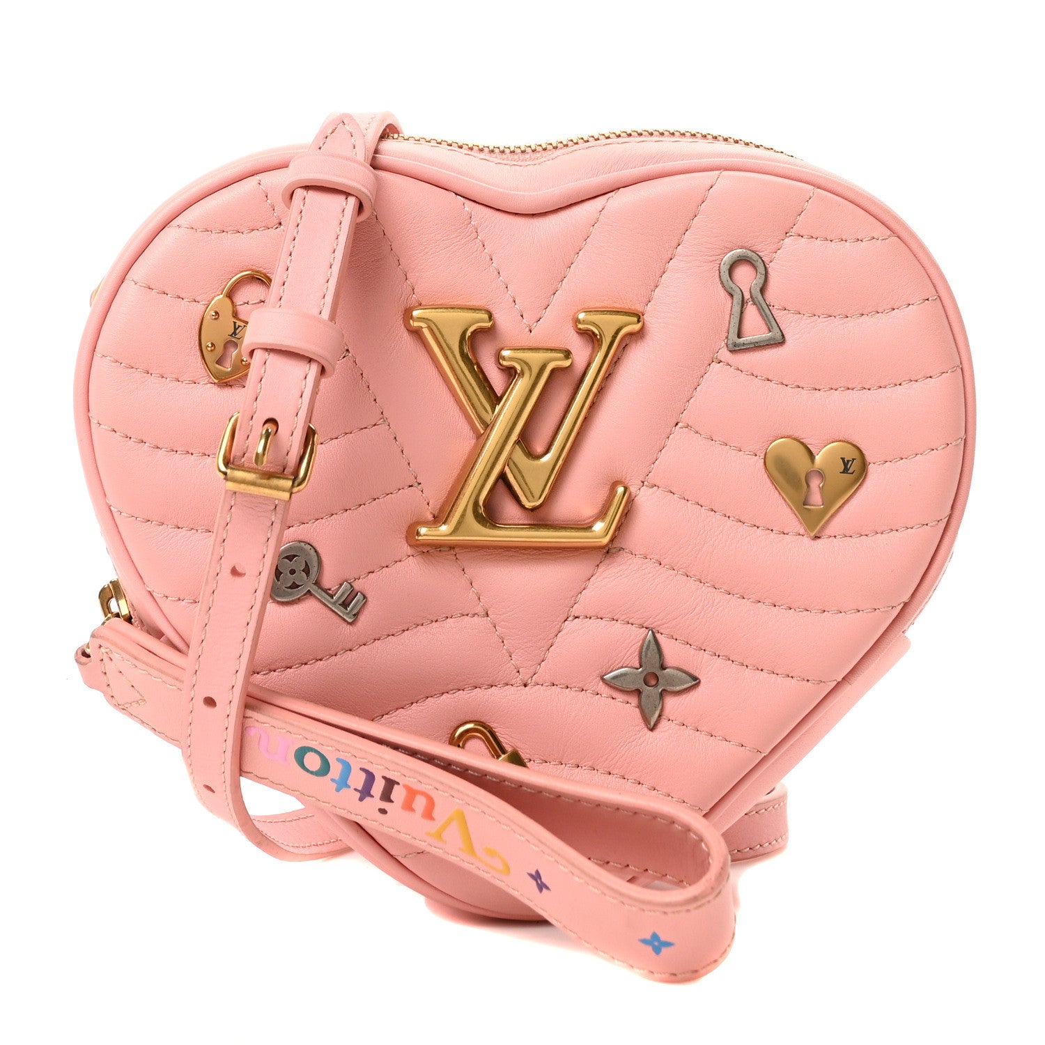 Calfskin Embellished New Wave Love Lock Heart Bag Rose Pomettes