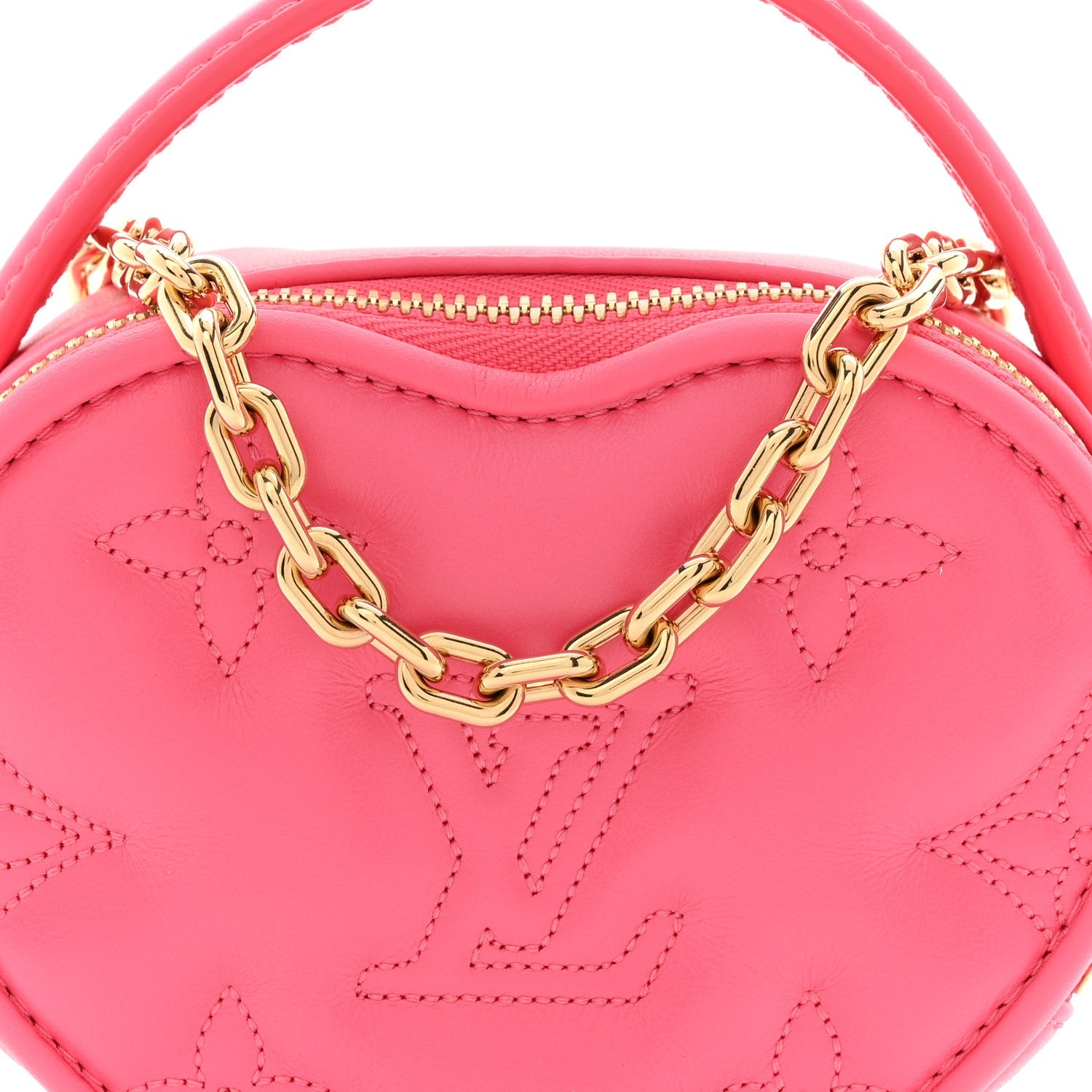 Calfskin Embroidered Monogram Pop My Heart Bag Pouch Dragon Fruit Pink