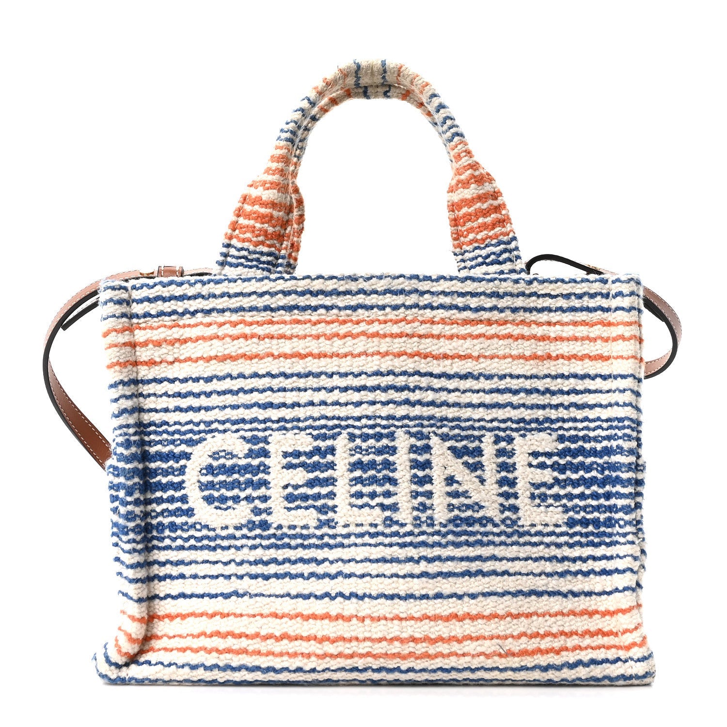 Canvas Calfskin Striped Triomphe Small Cabas Thais Multicolor