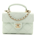 Caviar Quilted Retro Twist Top Handle Clutch Light Green