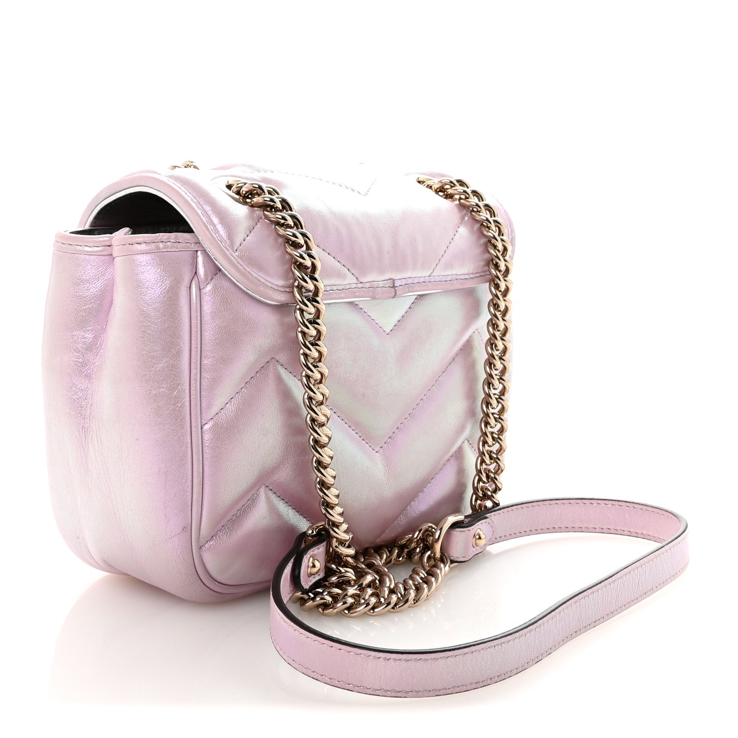 Iridescent Nappa Chevron Matelasse Mini GG Marmont Shoulder Bag Iridescent Escape Pink