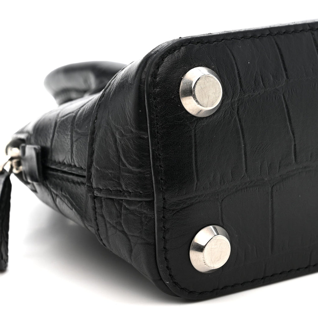 Calfskin Logo Crocodile Embossed XXS Ville Top Handle Bag Black