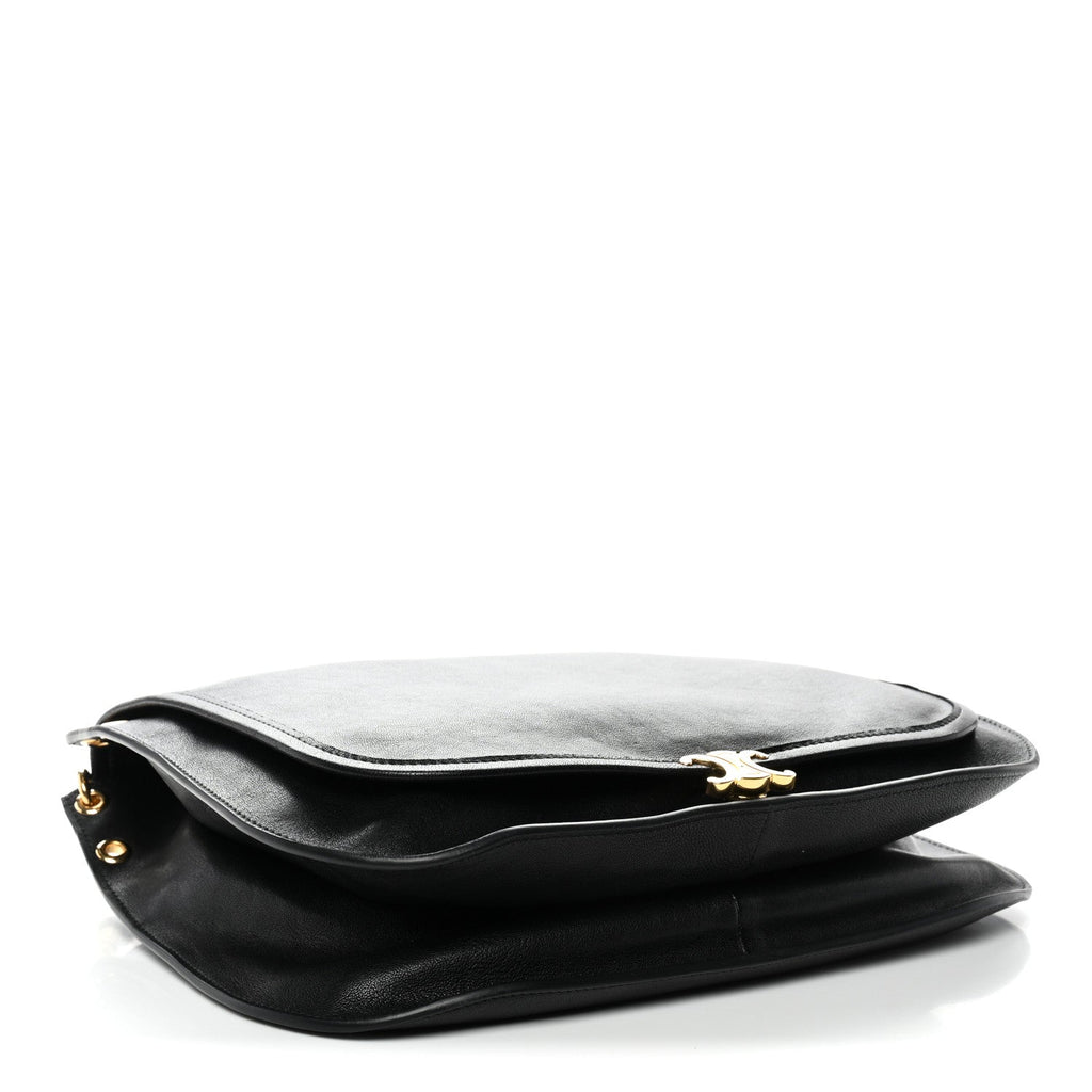 Shiny Lambskin Soft Triomphe Besace Bag Black