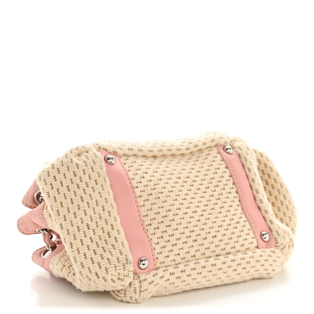 Canvas Woven Lambskin Lax Accordion Hobo Pink