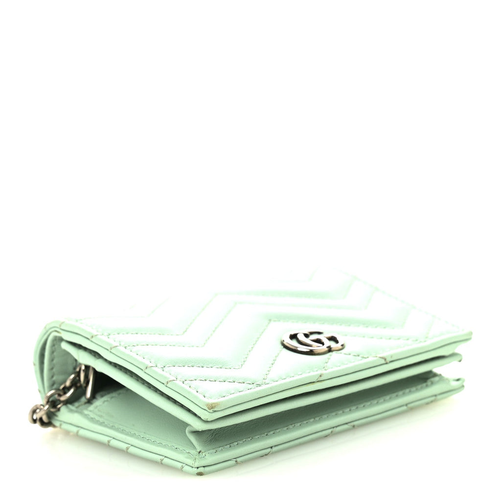 Calfskin Matelasse GG Marmont Mini Wallet On Chain Water Green