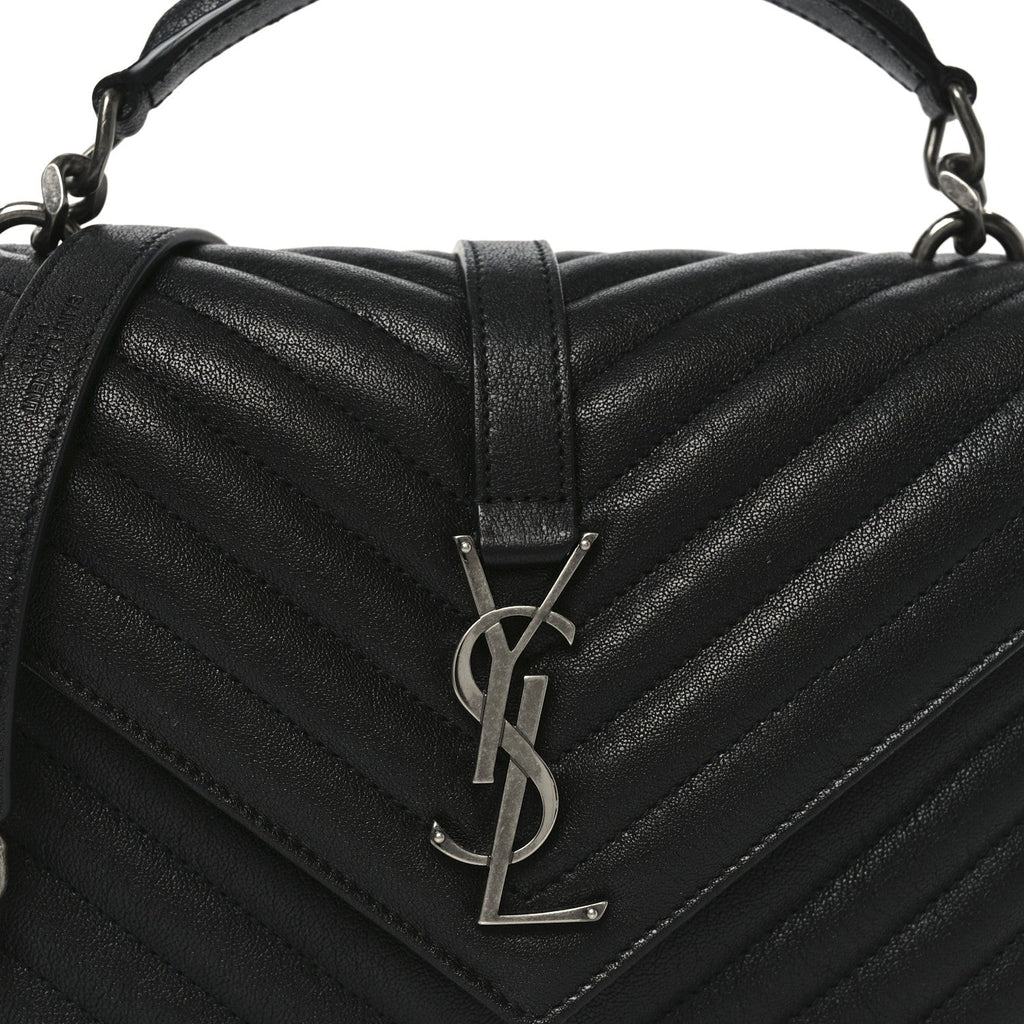 Sheepskin Matelasse Chevron Monogram Medium College Bag Black