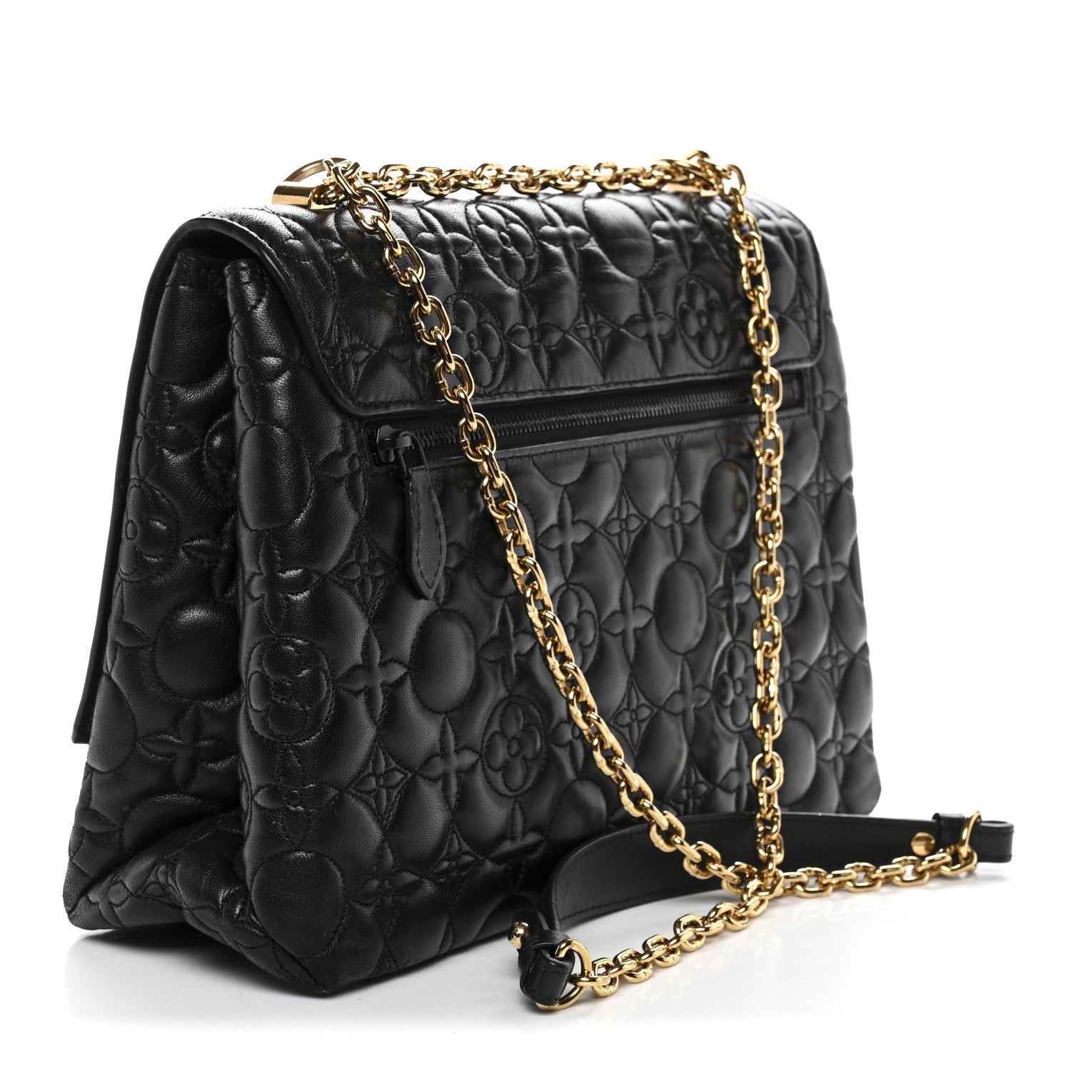 Lambskin Flower Quilted Twist Shoulder Bag GM Black