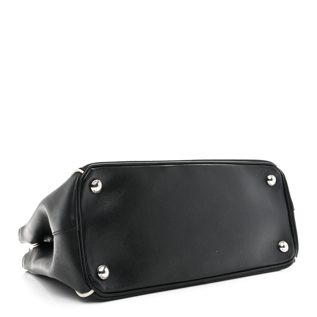 Saffiano Small Galleria Double Zip Tote Black Talco