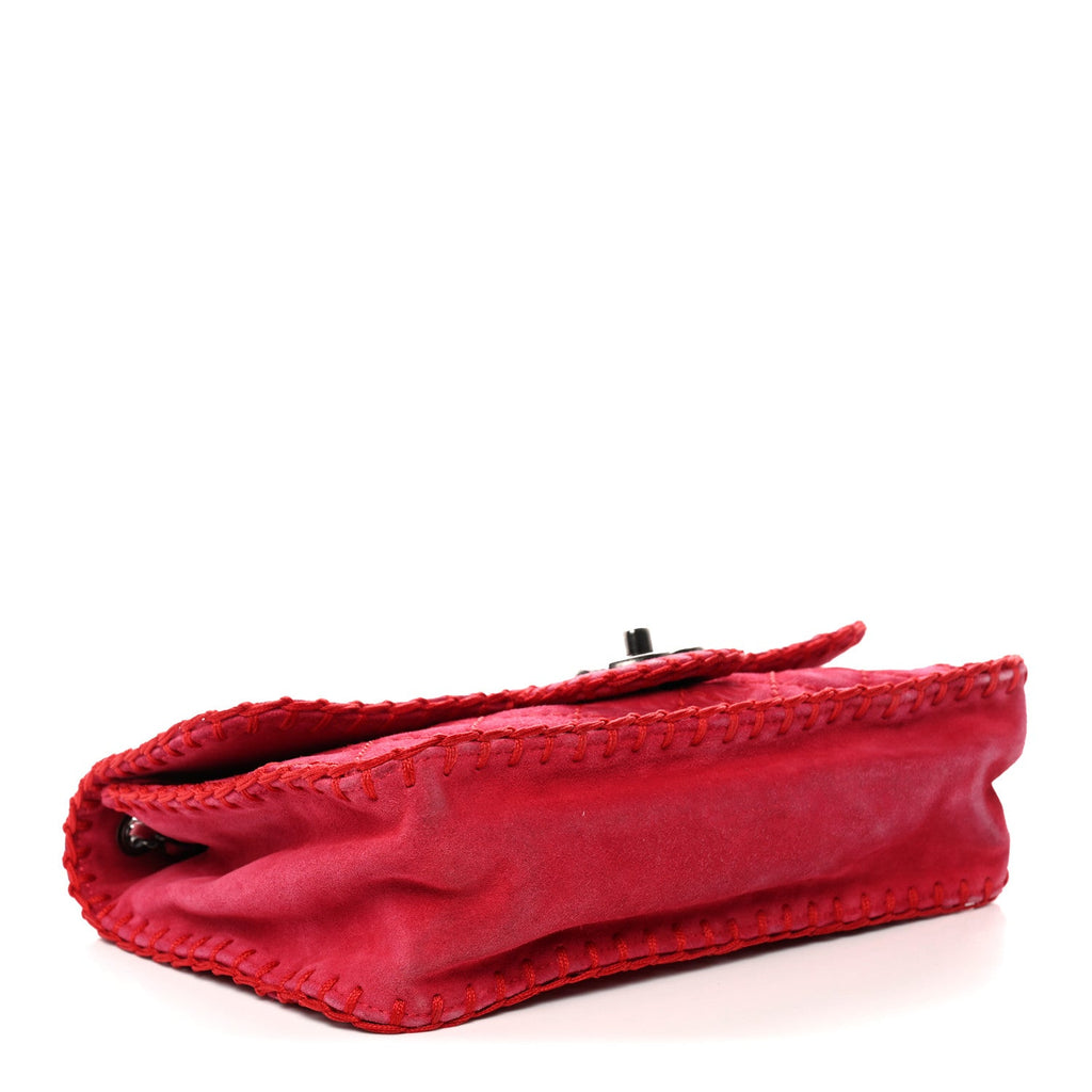 Suede Quilted Whipstitch Flap Red