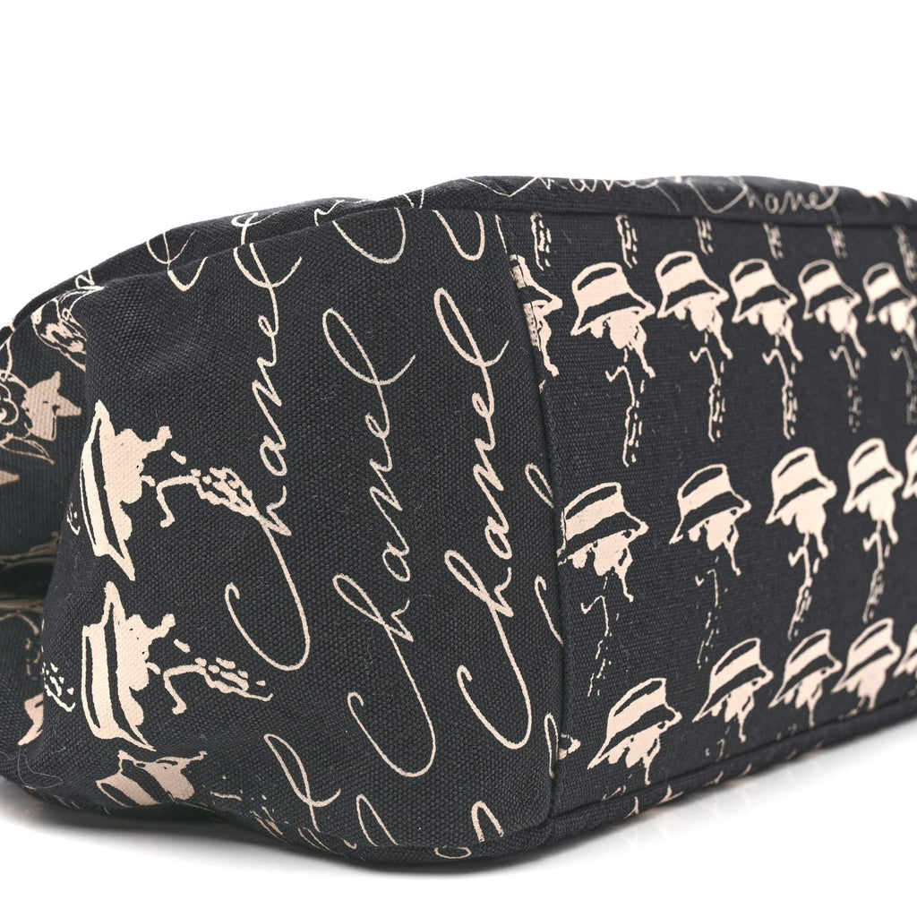 Canvas Camellia Flower Tote Black