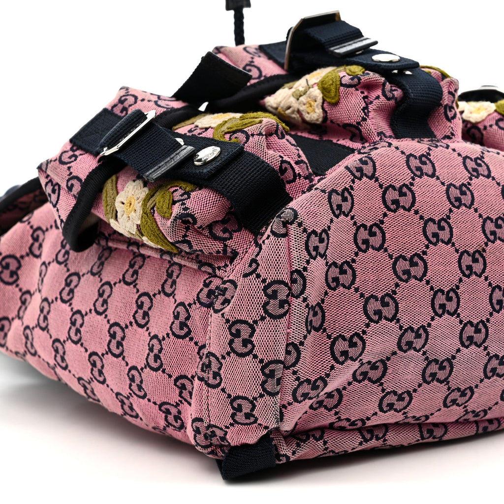 Monogram Multicolor Floral Embroidered Large Retro Interlocking G Three Pocket Backpack Pink Blue Multicolor