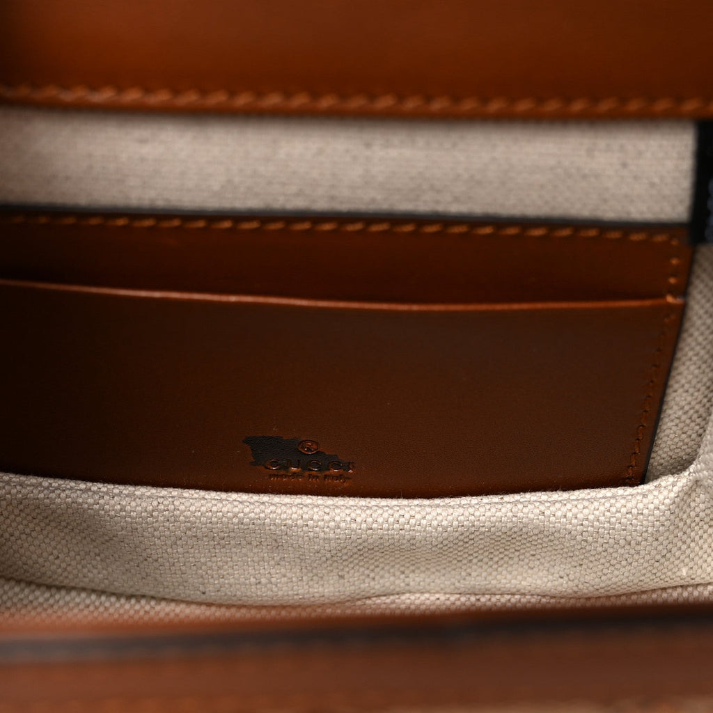 New Canvas Charisma Calfskin Crystal GG Monogram Small Bamboo 1947 Top Handle Bag Camel Ebony