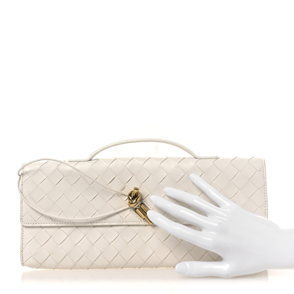 Nappa Intrecciato Long Andiamo Top Handle Clutch Sea Salt