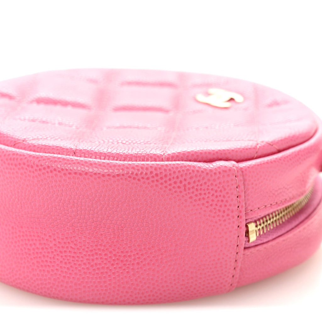 Caviar Quilted Round Clutch With Chain Pink