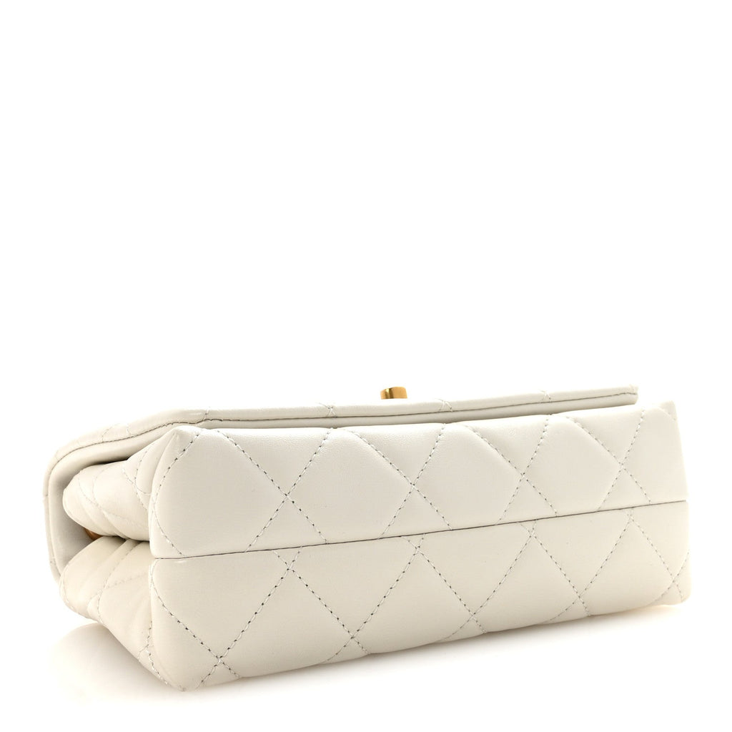 Shiny Lambskin Quilted Enamel CC Small Flap White