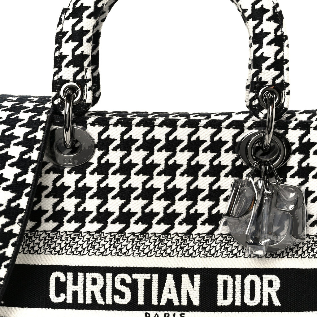 Canvas Houndstooth Embroidered Medium Lady D-Lite Black White