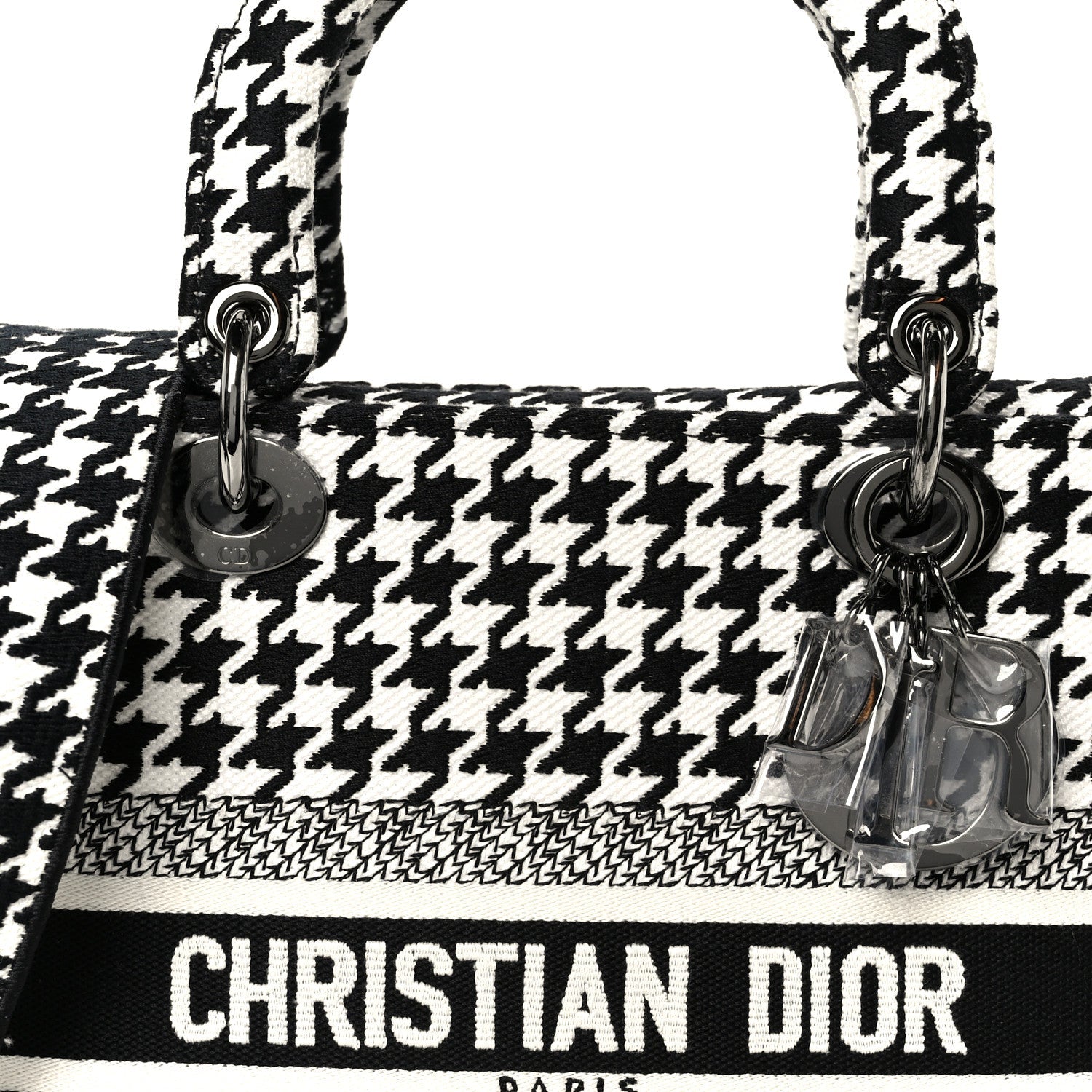 Canvas Houndstooth Embroidered Medium Lady D-Lite Black White