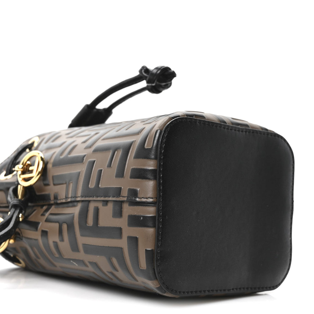 Vitello Liberty F is Fendi Bi-Color FF 1974 Embossed Mini Mon Tresor Bucket Bag Maya Black