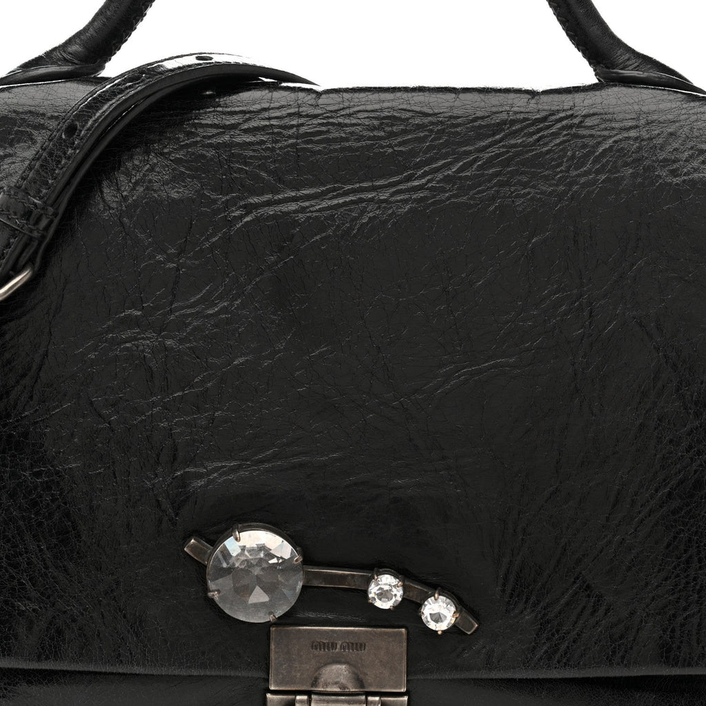 Vitello Shine Crystal Shoulder Bag Black