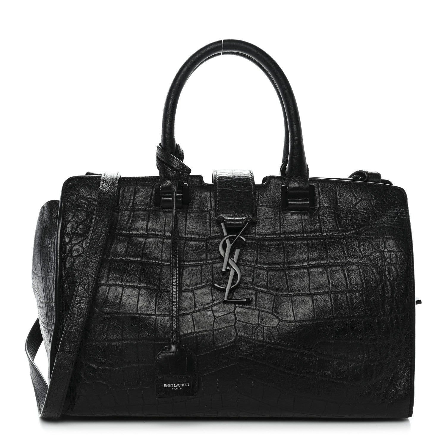 Calfskin Crocodile Embossed Small Monogram Cabas Black