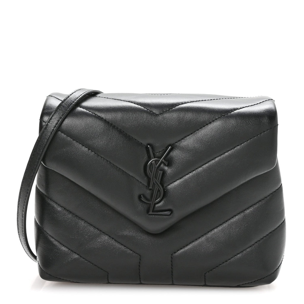 Calfskin Y Quilted Monogram Monochrome Toy Loulou Crossbody Bag Black