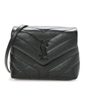 Calfskin Y Quilted Monogram Monochrome Toy Loulou Crossbody Bag Black