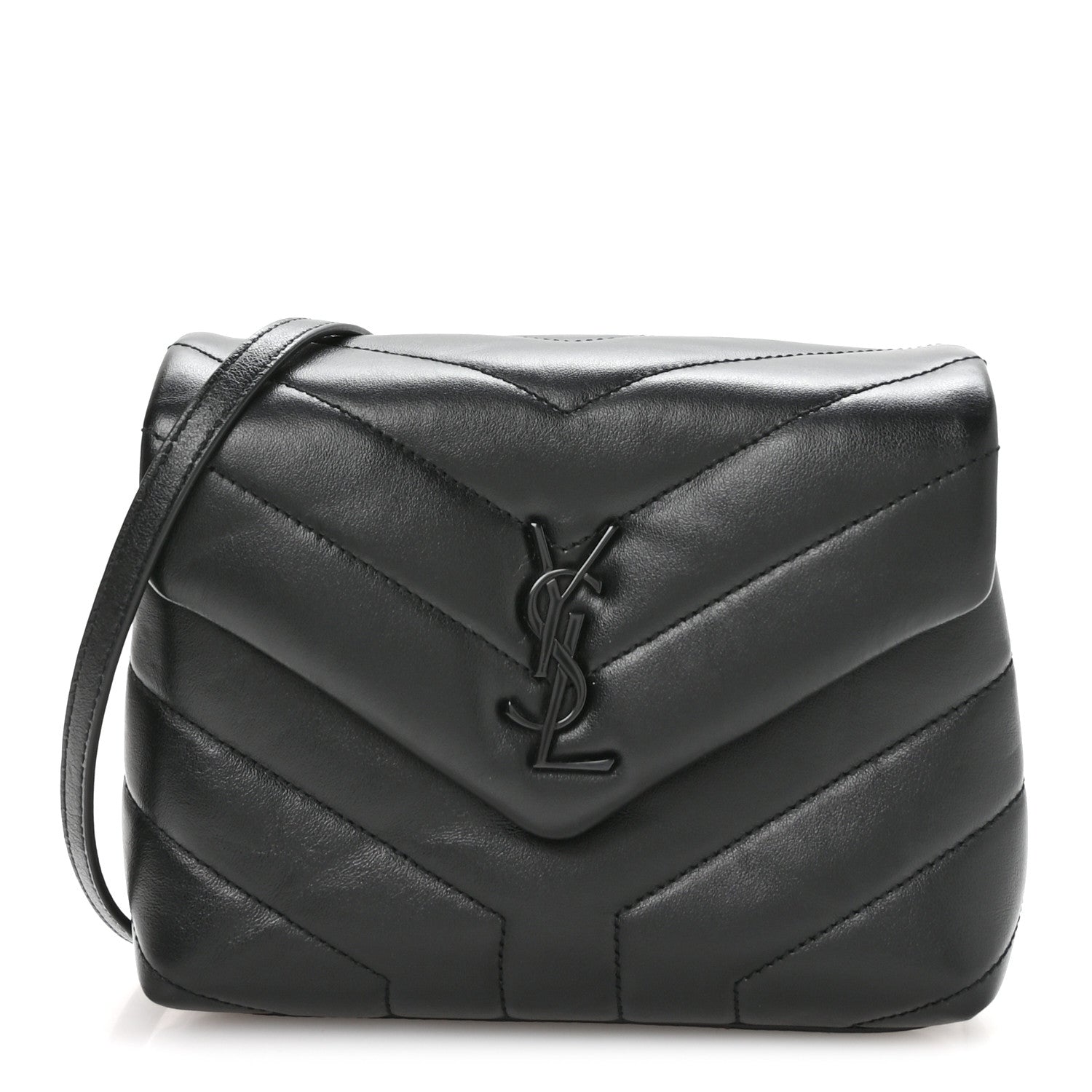 Calfskin Y Quilted Monogram Monochrome Toy Loulou Crossbody Bag Black