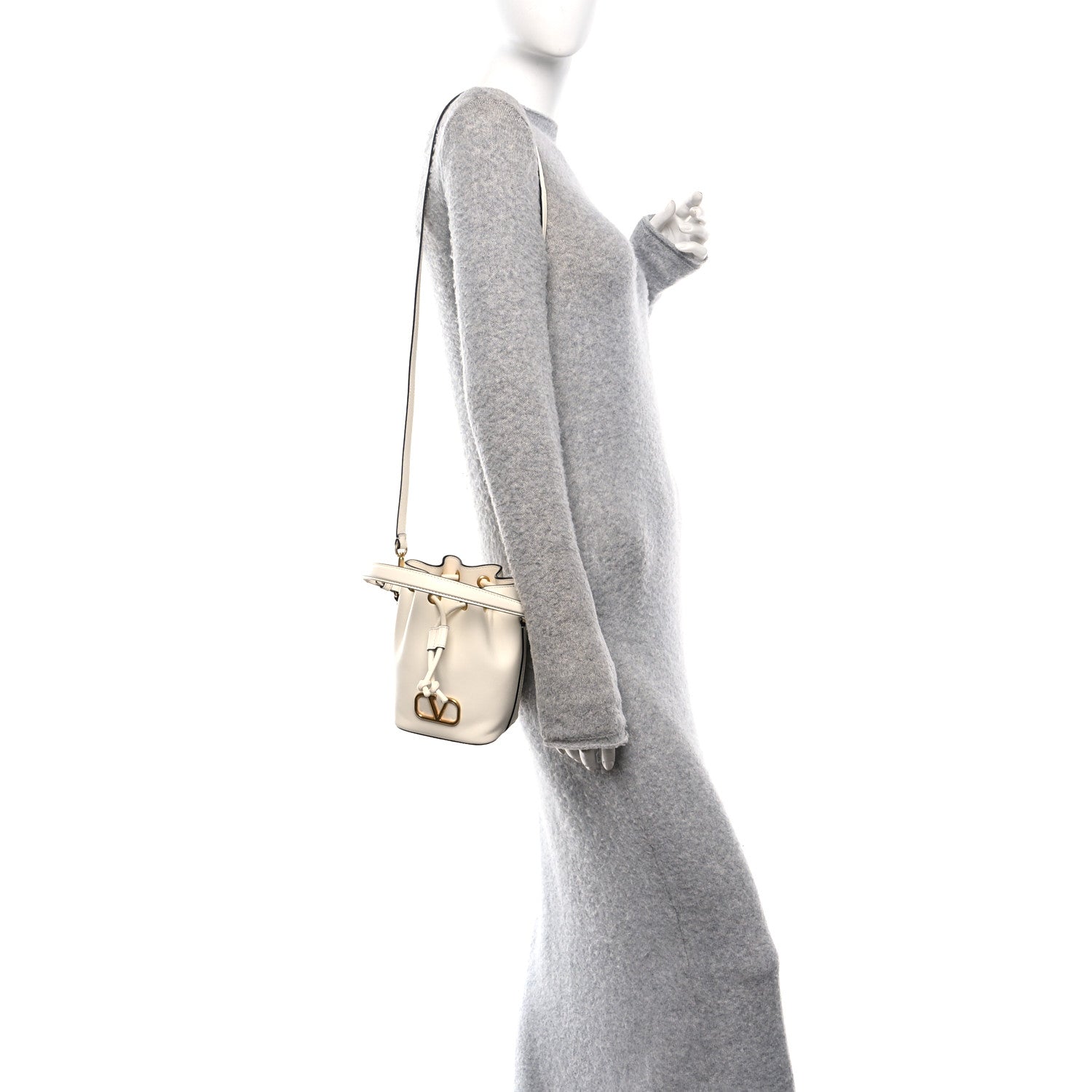 Nappa Mini VLogo Signature Bucket Bag Light Ivory