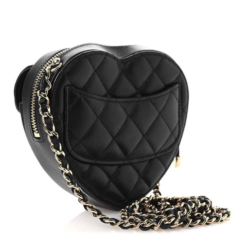 Lambskin Quilted CC In Love Heart Clutch With Chain Black