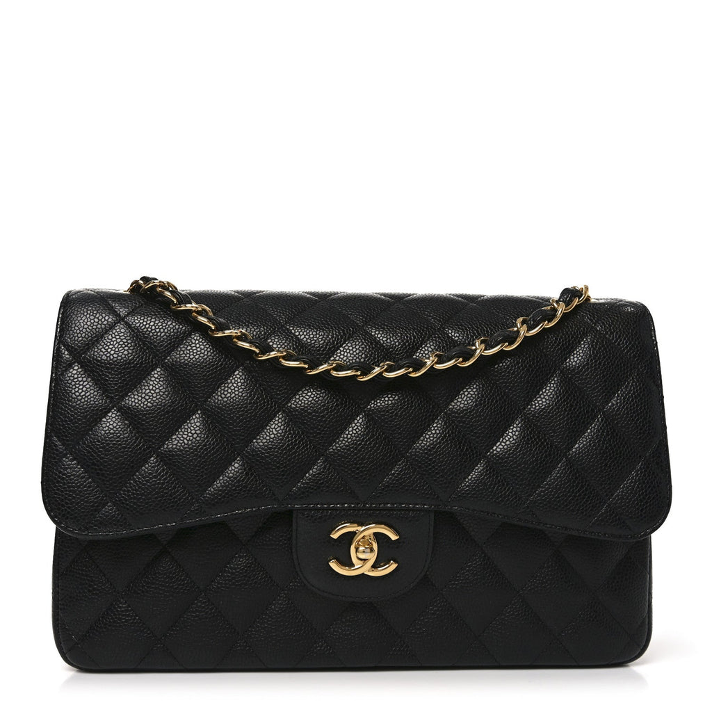 Caviar Quilted Jumbo Double Flap Black