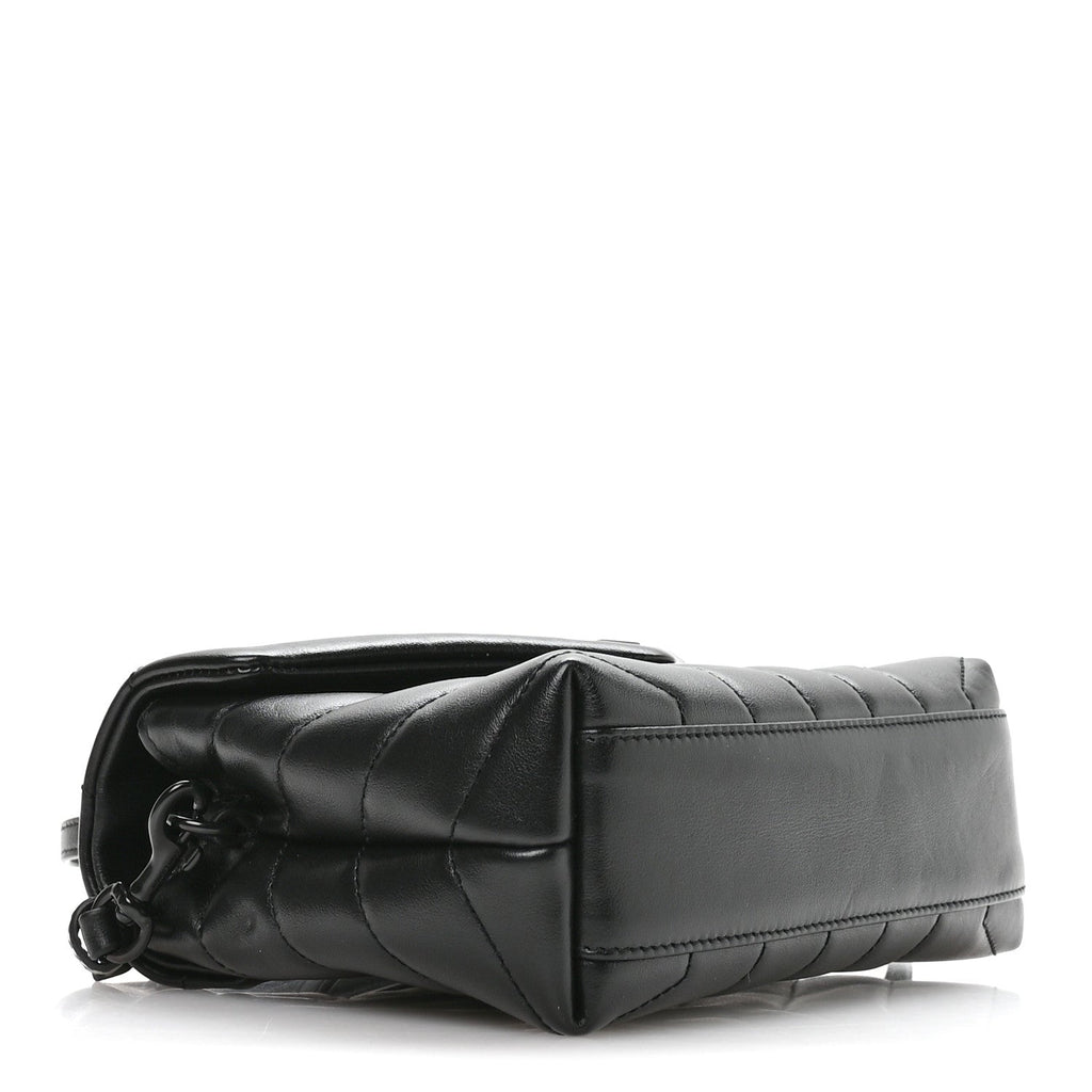 Calfskin Y Quilted Monogram Monochrome Toy Loulou Crossbody Bag Black