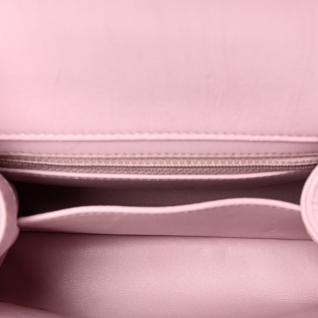 Crumpled Lambskin Quilted Mini CC Links Top Handle Flap Light Pink