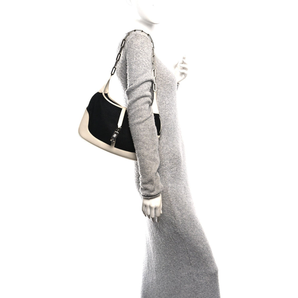 Canvas Calfskin Jackie O Chain Hobo White Black
