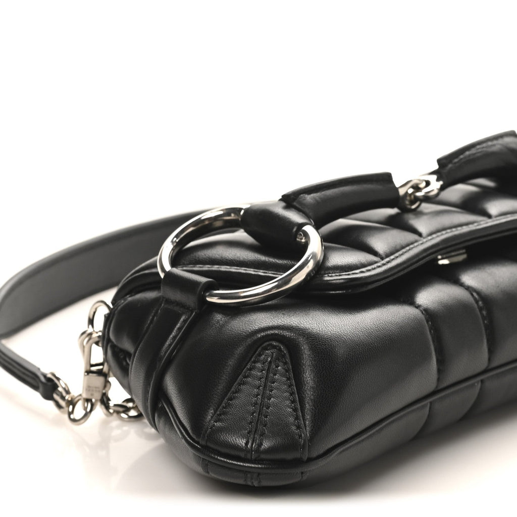 Nappa Vertical Matelasse Medium Maxi Horsebit Chain Shoulder Bag Black