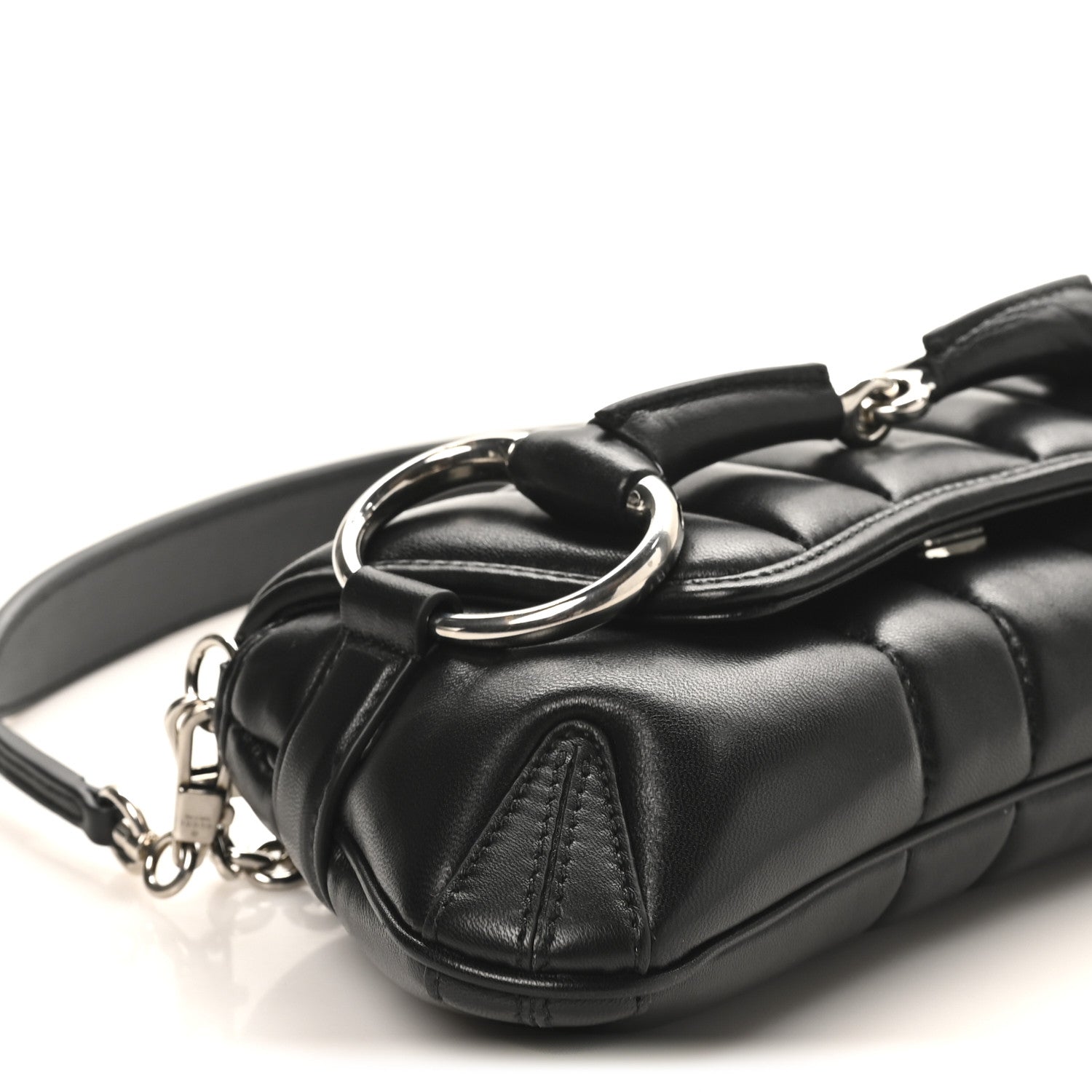Nappa Vertical Matelasse Medium Maxi Horsebit Chain Shoulder Bag Black