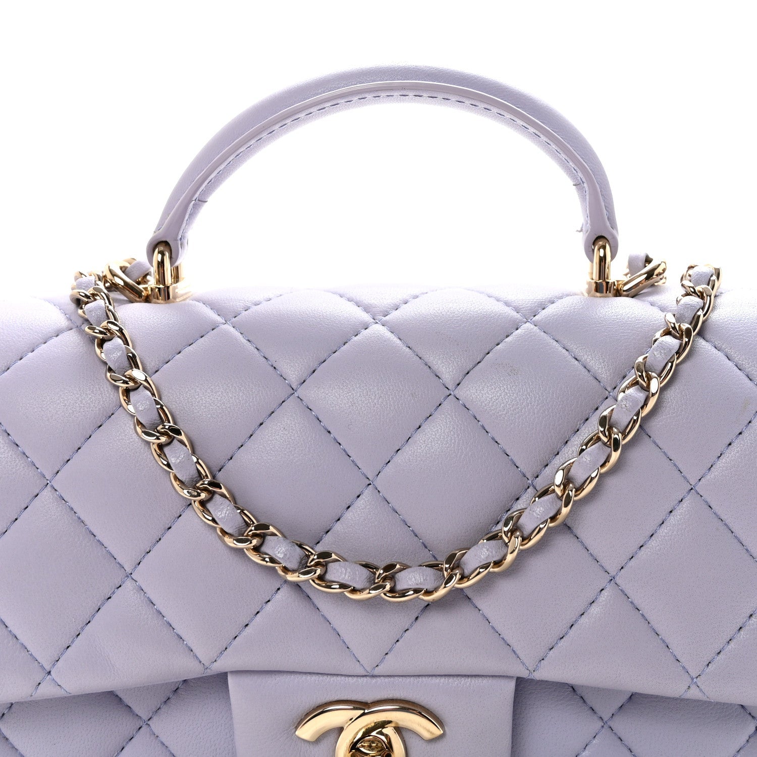 Lambskin Quilted Mini Top Handle Rectangular Flap Light Purple