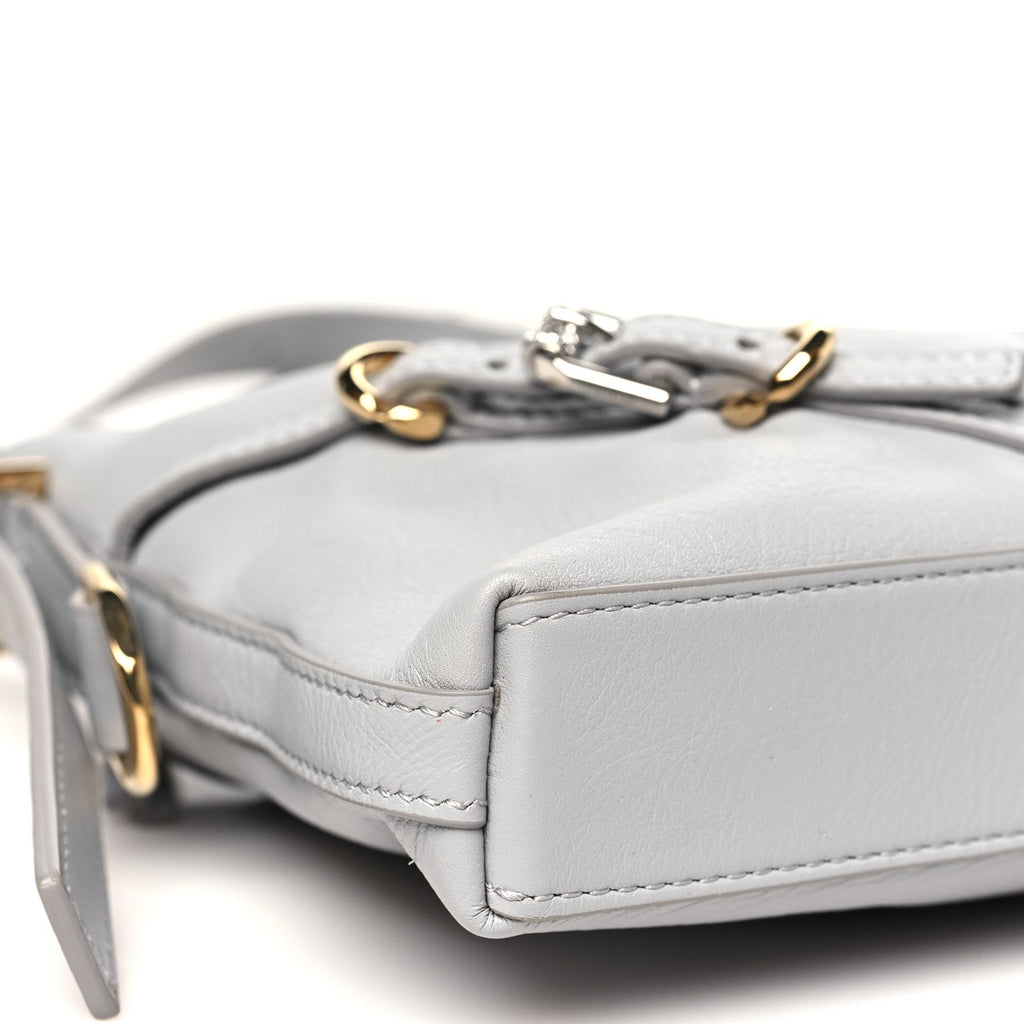 Tumbled Calfskin Mini Voyou Boyfriend Party Bag Light Grey