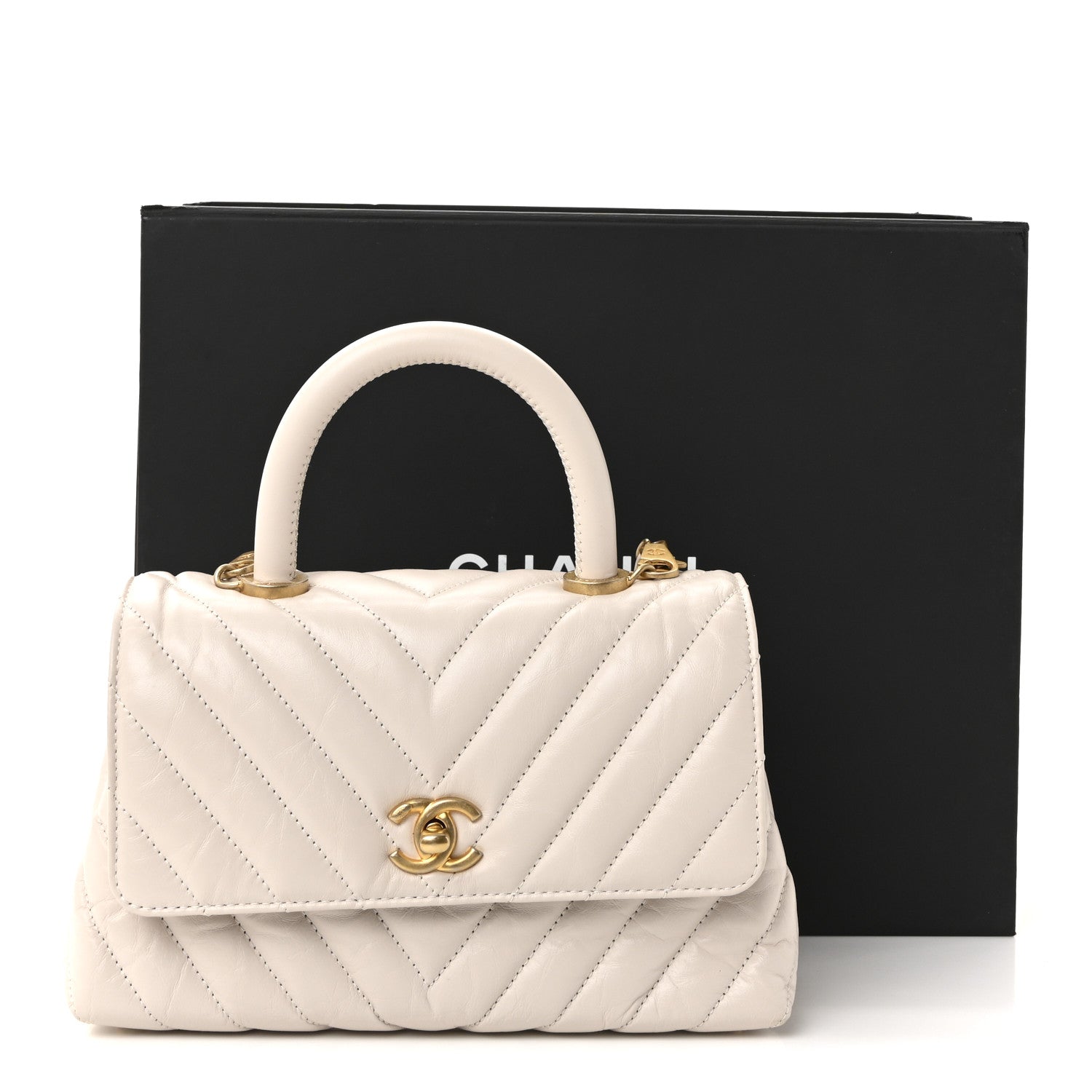 Calfskin Chevron Quilted Mini Coco Handle Flap Rose Pale